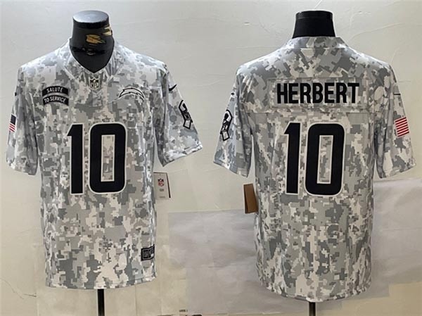 Men's Los Angeles Chargers #10 Justin Herbert Arctic Camo 2024 Salute To Service Limited Jersey