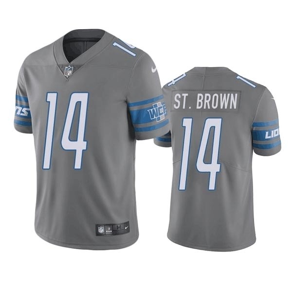 Men's Detroit Lions #14 Mon-Ra St. Brown Grey Vapor Untouchable Limited Stitched Jersey