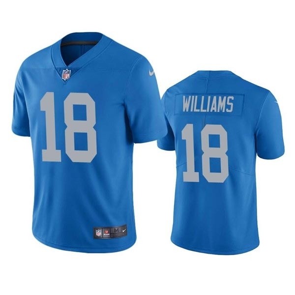 Men's Detroit Lions #18 Jameson Williams Blue Throwback Stitched NFL Vapor Untouchable Limited Jersey