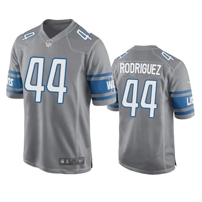 Men's Detroit Lions #44 Malcolm Rodriguez Grey Stitched Game Jersey