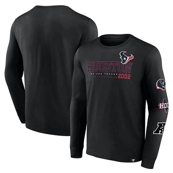 Men's Houston Texans Black High Whip Pitcher Long Sleeve T-Shirt