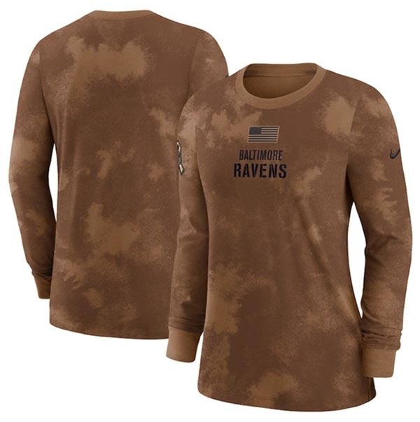 Women's Baltimore Ravens Brown 2023 Salute To Service Long Sleeve T-Shirt(Run Small)