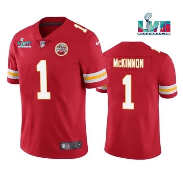 Men's Kansas City Chiefs #1 Jerick McKinnon Red 2023 Super Bowl LVII Patch Vapor Untouchable Limited Stitched Jersey