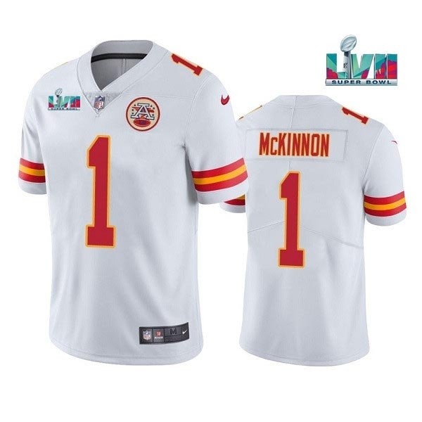 Men's Kansas City Chiefs #1 Jerick McKinnon White 2023 Super Bowl LVII Patch Vapor Untouchable Limited Stitched Jersey