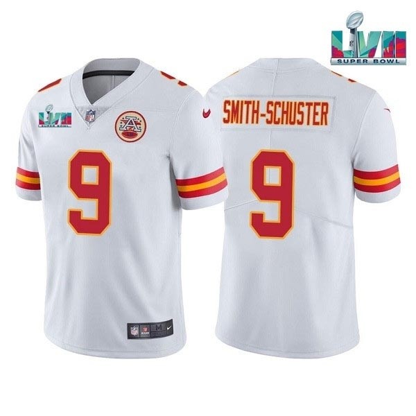 Men's Kansas City Chiefs #9 JuJu Smith-Schuster White 2023 Super Bowl LVII Patch Vapor Untouchable Limited Stitched Jersey