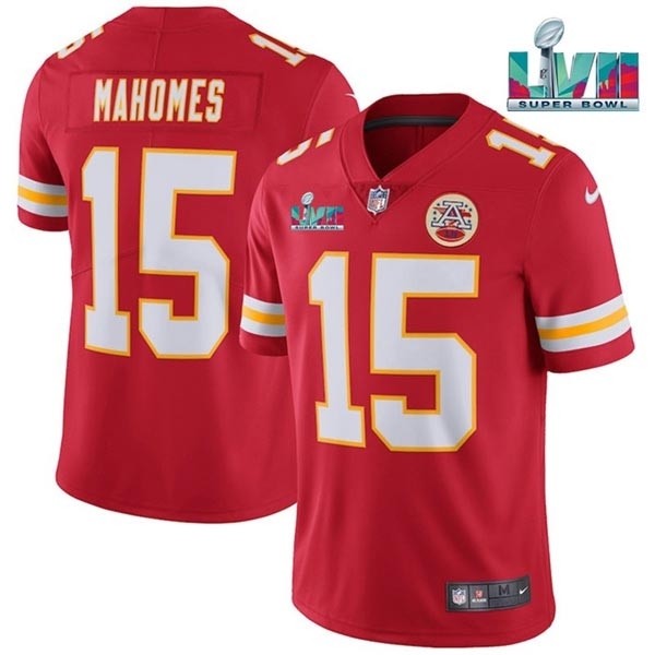 Men's Kansas City Chiefs #15 Patrick Mahomes Red 2023 Super Bowl LVII Patch Vapor Untouchable Limited Stitched Jersey