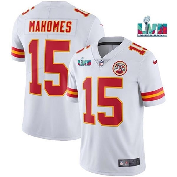 Men's Kansas City Chiefs #15 Patrick Mahomes White 2023 Super Bowl LVII Patch Vapor Untouchable Limited Stitched Jersey