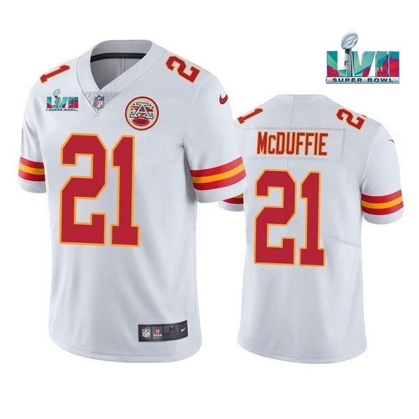 Men's Kansas City Chiefs #21 Trent McDuffie White 2023 Super Bowl LVII Patch Vapor Untouchable Limited Stitched Jersey