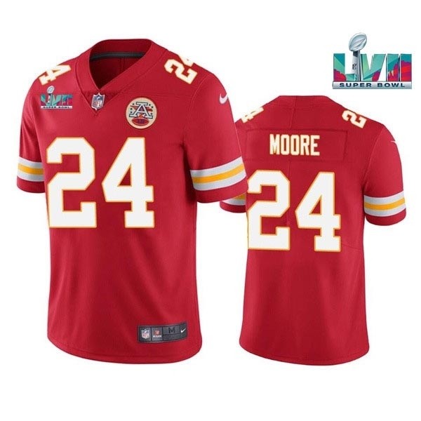 Men's Kansas City Chiefs #24 Skyy Moore Red 2023 Super Bowl LVII Patch Vapor Untouchable Limited Stitched Jersey