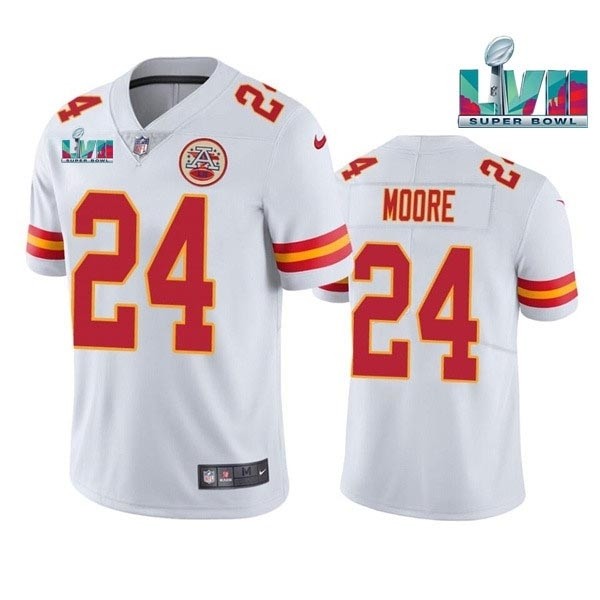 Men's Kansas City Chiefs #24 Skyy Moore White 2023 Super Bowl LVII Patch Vapor Untouchable Limited Stitched Jersey