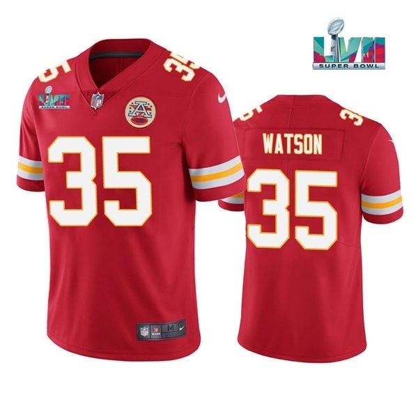 Men's Kansas City Chiefs #35 Jaylen Watson Red 2023 Super Bowl LVII Patch Vapor Untouchable Limited Stitched Jersey