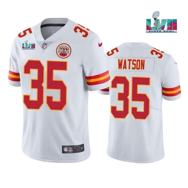 Men's Kansas City Chiefs #35 Jaylen Watson White 2023 Super Bowl LVII Patch Vapor Untouchable Limited Stitched Jersey