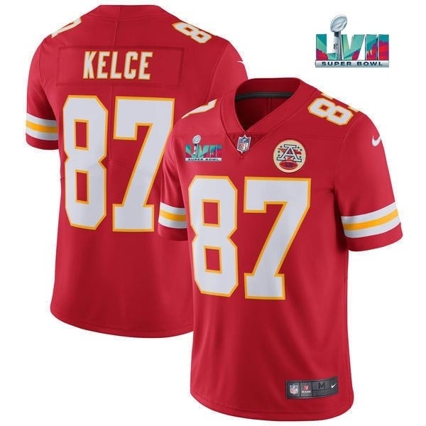 Men's Kansas City Chiefs #87 Travis Kelce Red 2023 Super Bowl LVII Patch Vapor Untouchable Limited Stitched Jersey