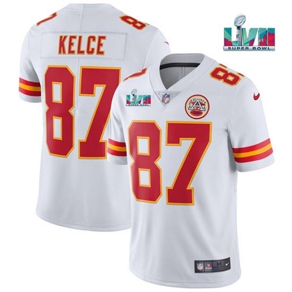 Men's Kansas City Chiefs #87 Travis Kelce White 2023 Super Bowl LVII Patch Vapor Untouchable Limited Stitched Jersey