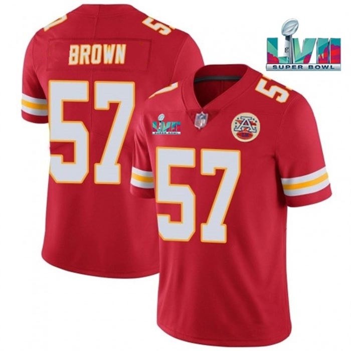 Men's Kansas City Chiefs #57 Orlando Brown Red 2023 Super Bowl LVII Patch Vapor Untouchable Limited Stitched Jersey