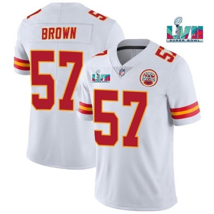 Men's Kansas City Chiefs #57 Orlando Brown White 2023 Super Bowl LVII Patch Vapor Untouchable Limited Stitched Jersey