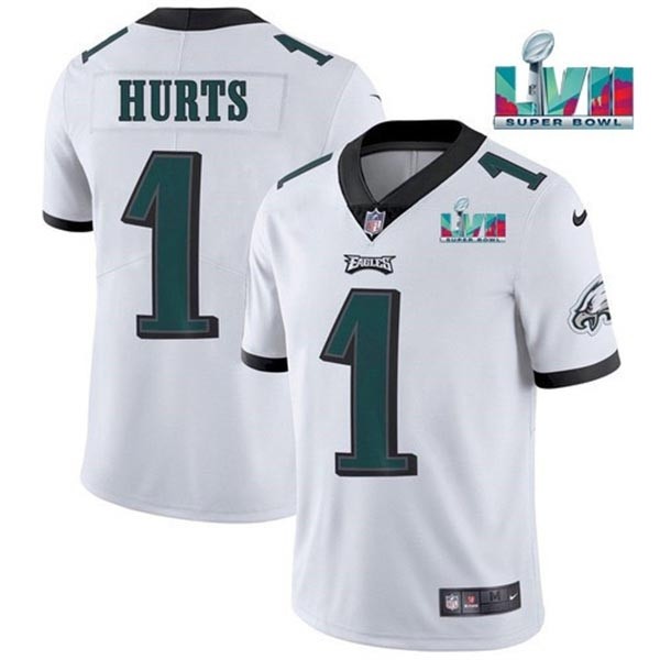 Men's Philadelphia Eagles #1 Jalen Hurts White 2023 Super Bowl LVII Patch Vapor Untouchable Limited Stitched Jersey