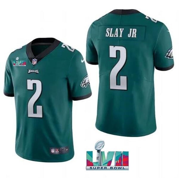 Men's Philadelphia Eagles #2 Darius Slay JR Green 2023 Super Bowl LVII Patch Vapor Untouchable Limited Stitched Jersey