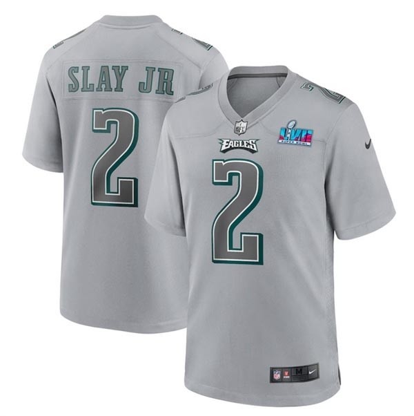 Men's Philadelphia Eagles #2 Darius Slay Jr. Grey 2023 Super Bowl LVII Patch Atmosphere Fashion Stitched Game Jersey