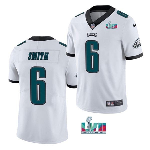 Men's Philadelphia Eagles #6 DeVonta Smith White 2023 Super Bowl LVII Patch Vapor Untouchable Limited Stitched Jersey