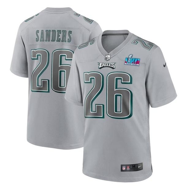 Men's Philadelphia Eagles #26 Miles Sanders Grey 2023 Super Bowl LVII Patch Atmosphere Fashion Stitched Game Jersey