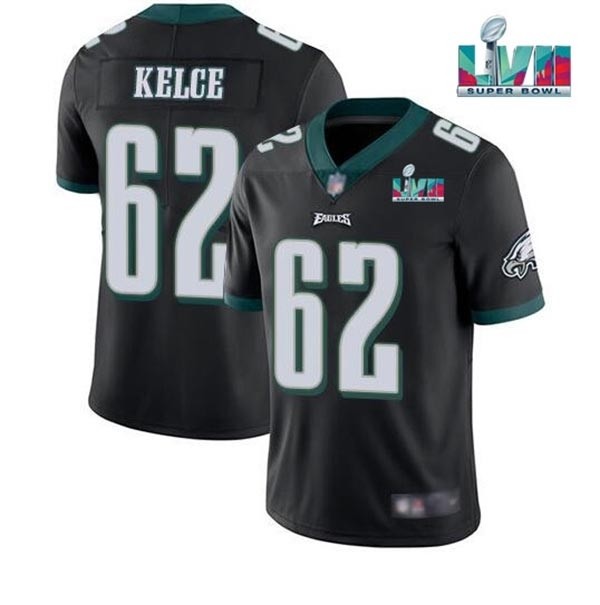 Men's Philadelphia Eagles #62 Jason Kelce Black 2023 Super Bowl LVII Patch Vapor Untouchable Limited Stitched Jersey