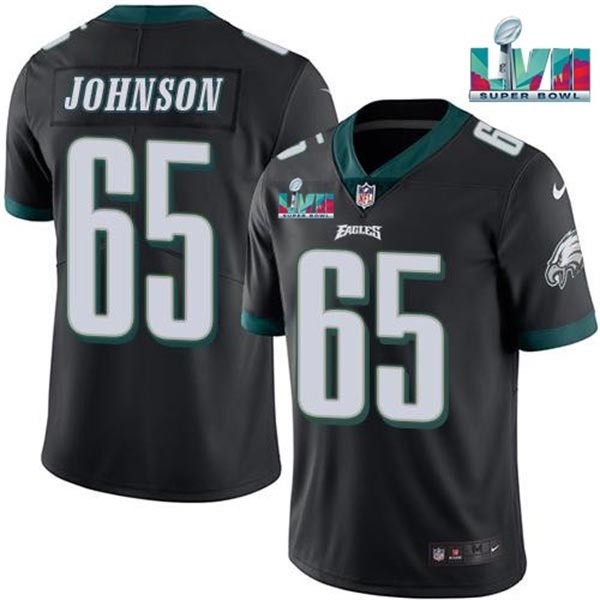 Men's Philadelphia Eagles #65 Lane Johnson Black 2023 Super Bowl LVII Patch Vapor Untouchable Limited Stitched Jersey