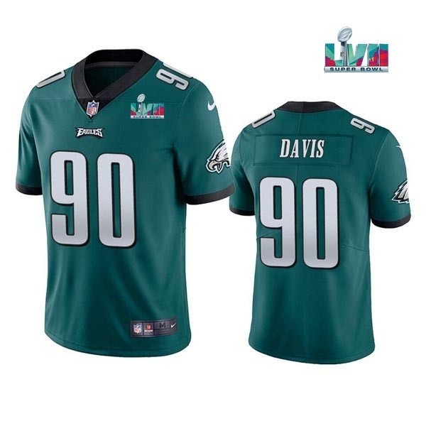 Men's Philadelphia Eagles #90 Jordan Davis Green 2023 Super Bowl LVII Patch Vapor Untouchable Limited Stitched Jersey