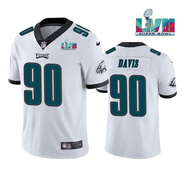 Men's Philadelphia Eagles #90 Jordan Davis White 2023 Super Bowl LVII Patch Vapor Untouchable Limited Stitched Jersey