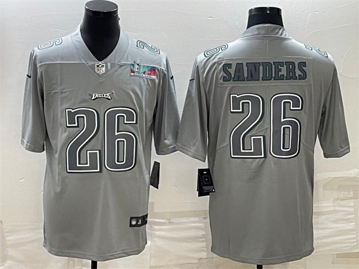 Men's Philadelphia Eagles #26 Miles Sanders Gray Super Bowl LVII Patch Atmosphere Fashion Stitched Jersey