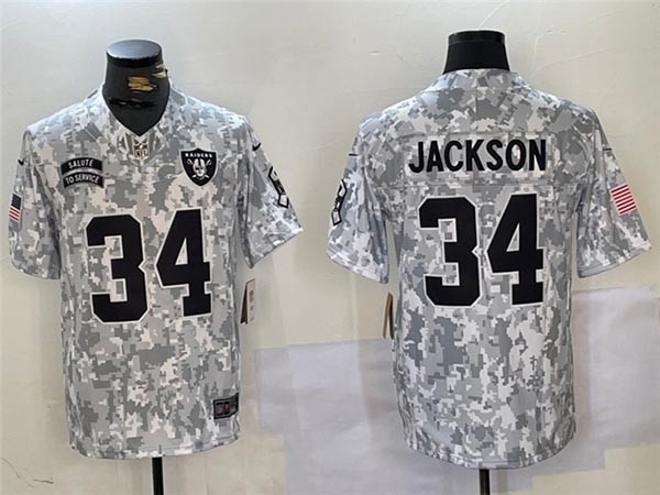 Men's Las Vegas Raiders #34 Bo Jackson Arctic Camo 2024 Salute To Service Limited Jersey