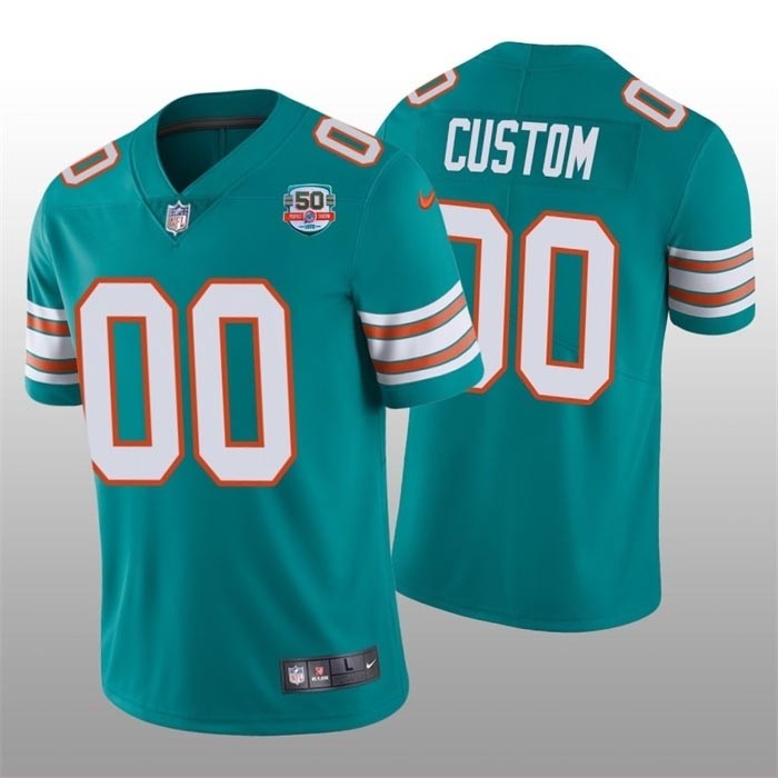 Men's Miami Dolphins Active Player Custom 2022 Aqua Color Rush With 50th Perfect Season Patch Limited Stitched Jersey(Name and number remark in comment column)