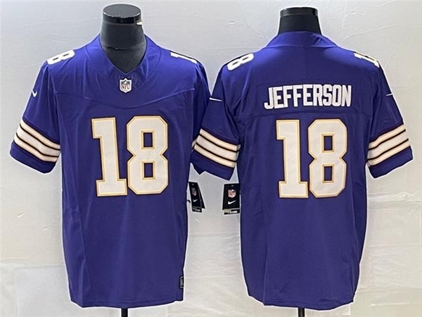 Men's Minnesota Vikings #18 Justin Jefferson Purple 2023 F.U.S.E. Vapor Untouchable Limited Stitched Jersey