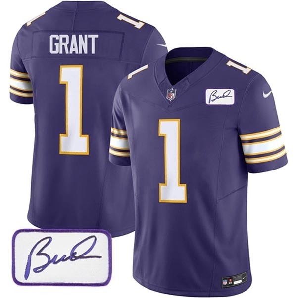 Men's Minnesota Vikings #1 Greg Joseph Purple 2023 F.U.S.E. Bud Grant Patch Vapor Limited Stitched Jersey