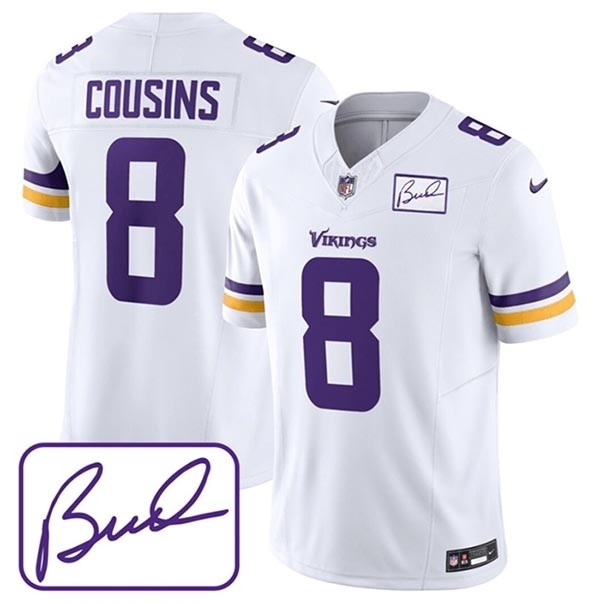 Men's Minnesota Vikings #8 Kirk Cousins White 2023 F.U.S.E. Bud Grant Patch Limited Stitched Jersey