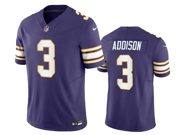 Men's Minnesota Vikings #3 Jordan Addison Purple Classic Vapor 2023 F.U.S.E. Limited Jersey