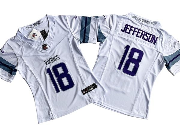 Women's Minnesota Vikings #18 Justin Jefferson Alternate White Vapor F.U.S.E. Limited Jersey