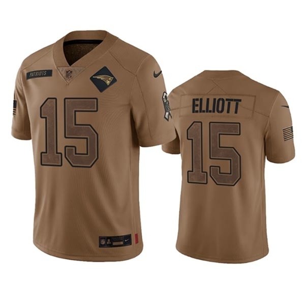 Men's New England Patriots #15 Ezekiel Elliott 2023 Brown Salute To Service Limited Stitched Football Jersey