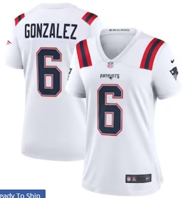 Women's New England Patriots #6 Christian Gonzalez White Vapor Limited Jersey