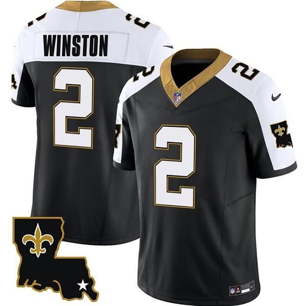 Men's New Orleans Saints #2 Jameis Winston Black White 2023 F.U.S.E. 1987 Legacy Vapor Stitched Jersey