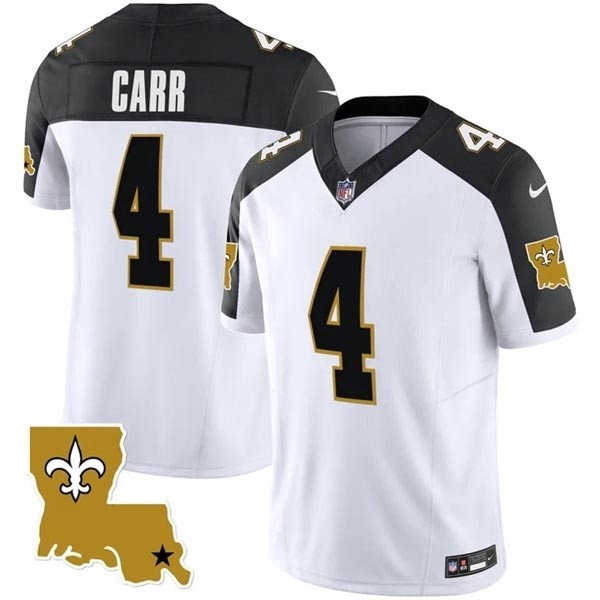 Men's New Orleans Saints #4 Derek Carr White Black 2023 F.U.S.E. 1987 Legacy Vapor Stitched Jerseys