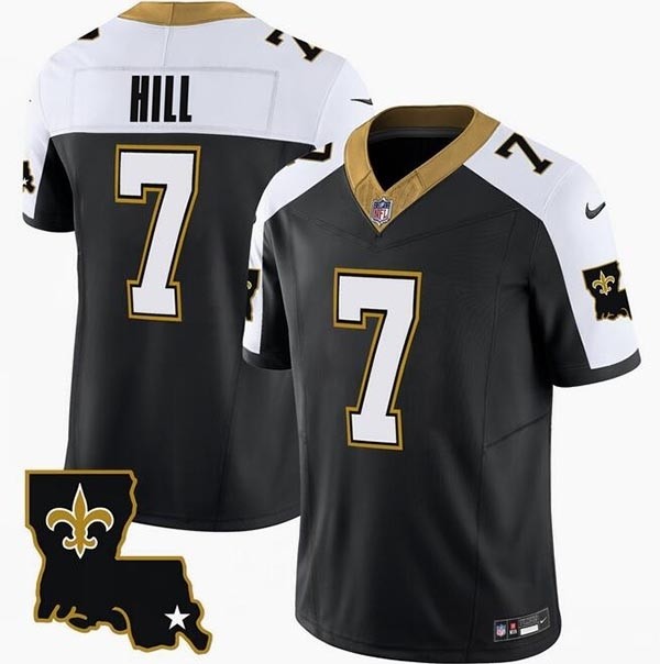 Men's New Orleans Saints #7 Taysom Hill Black White 2023 F.U.S.E. 1987 Legacy Vapor Stitched Jersey