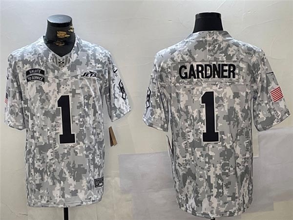 Men's New York Jets #1 Sauce Gardner Arctic Camo 2024 Salute To Service Limited Jersey