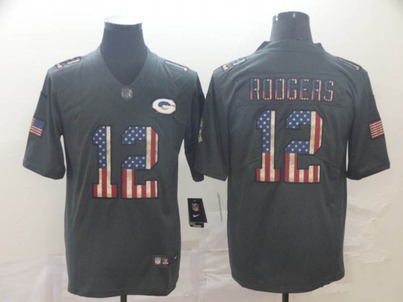 NFL Packers #12 Aaron Rodgers Black Salute To Service USA Flag Fashion Limited Jersey