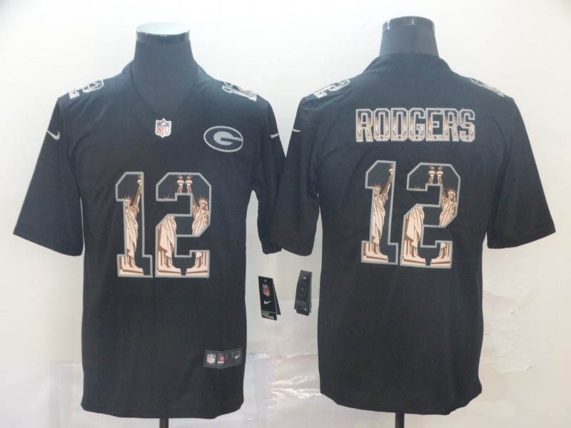 NFL Packers #12 Aaron Rodgers Black Statue Of Liberty Limited Jersey