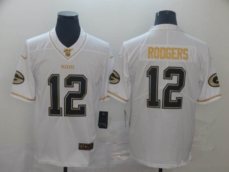 NFL Packers #12 Aaron Rodgers White Gold Vapor Untouchable Limited Jersey