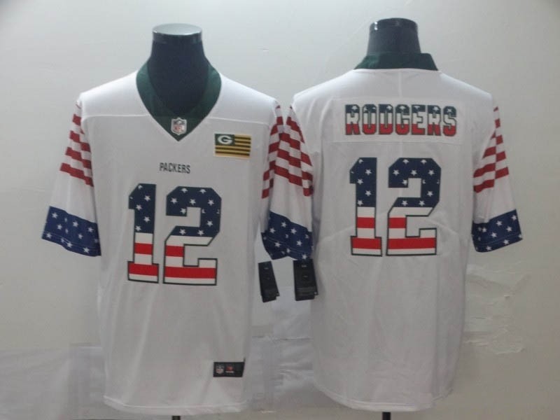 NFL Packers #12 Aaron Rodgers White Salute To Service USA Flag Fashion Limited Jersey