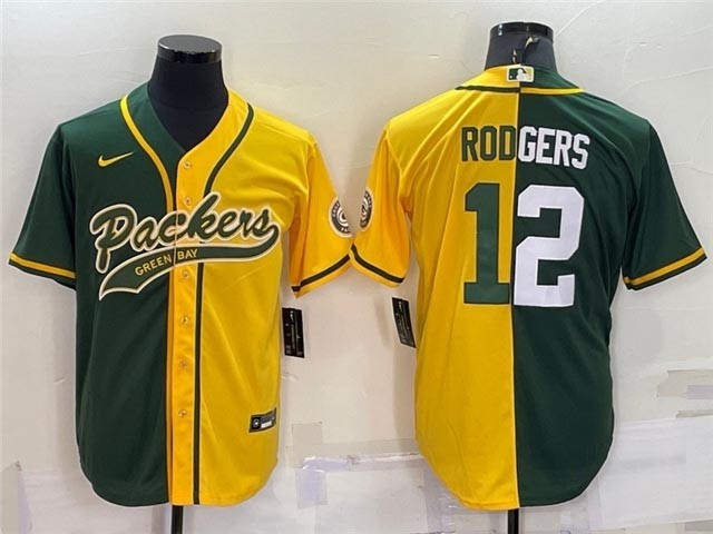 NFL Green Bay Packers #12 Aaron Rodgers Split Green-Gold Baseball Cool Base Jersey