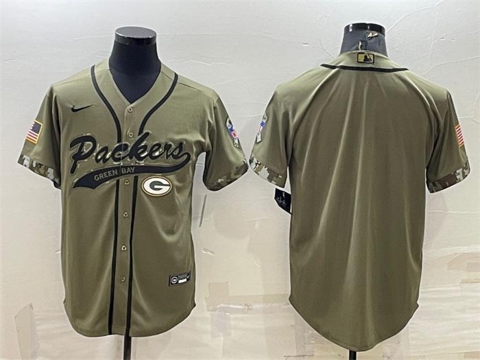 Men's Green Bay Packers Blank Olive Salute To Service Cool Base Stitched Baseball Jersey