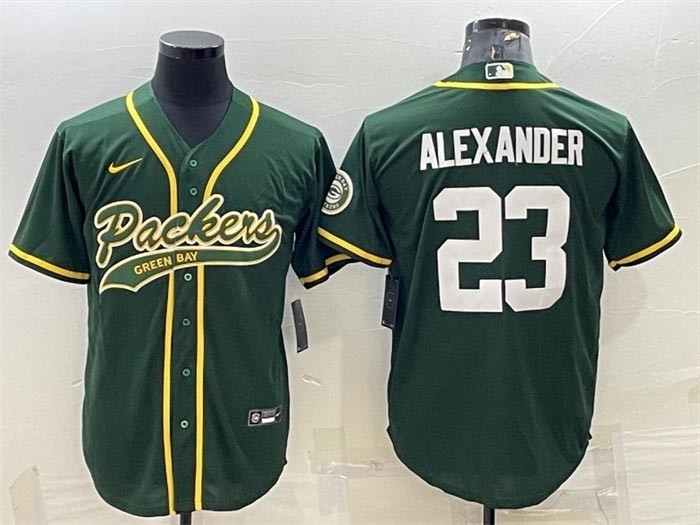 Men's Green Bay Packers #23 Jaire Alexander Green With Patch Cool Base Stitched Baseball Jersey